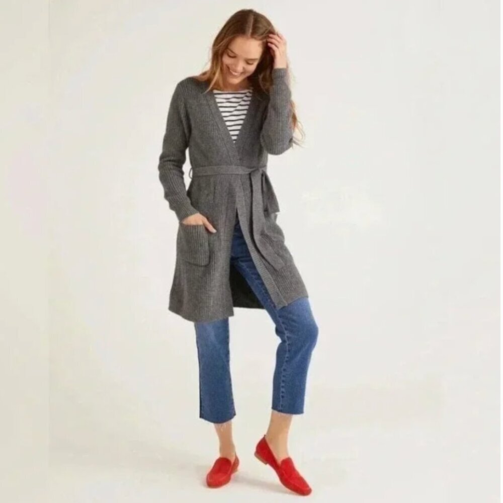 Boden Cara Cashmere Blend Knit Wrap Cardigan Sweater in Charcoal Grey Size Small